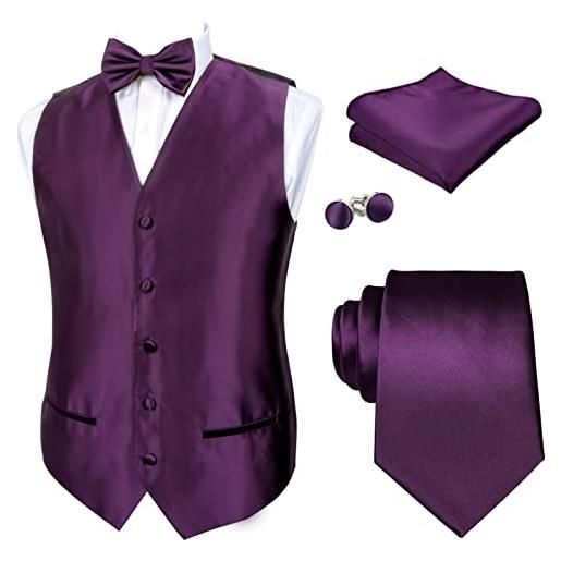 Alizeal - set di gilet da uomo in raso tinta unita, 5 pezzi - viola - xxx-large