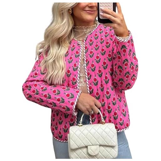 Suncadmious giacche trapuntate per le donne reversibile stampa floreale aperto anteriore leggero ritagliato piumino outwear
