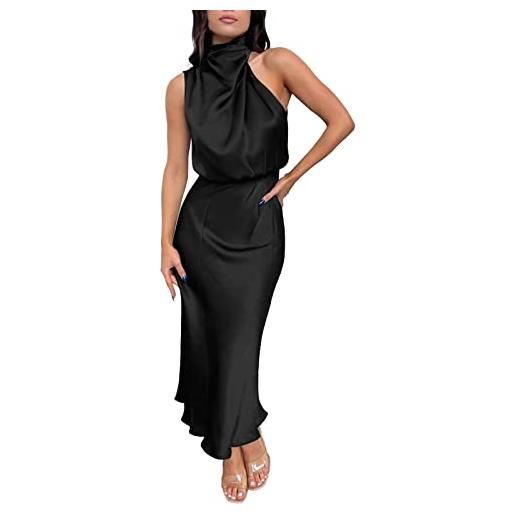 Cocila donna elegante paillettes vestito lungo abito da donna in raso lungo formale estivo con scollo a lupetto senza maniche con spacco laterale e maxi abiti a canotta abito lungo sfumato