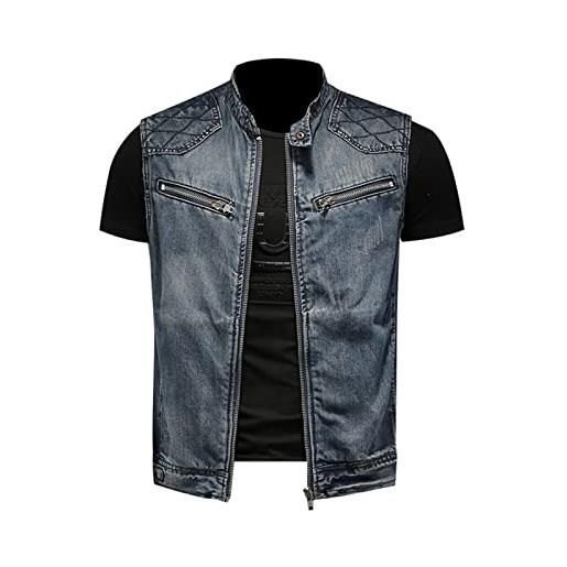 Generisch gilet in jeans da uomo taglie forti con colletto alto in stile moto nero jack, blu scuro, xxxxl