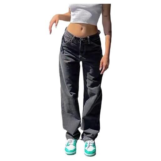 MASUCOR pantaloni in denim a gamba dritta da donna jeans boyfriend larghi a vita bassa jeans larghi vintage casual y2k streetwear jeans a gamba larga per adolescenti con tasche hip hop alla moda