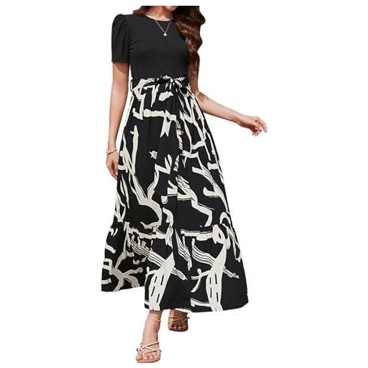 YloveM abito estivo donna elegante curvy con manica corta vestito lungo estivo donna a-line con stampa floreale casual vestiti estivi donna vita alta bohémien da spiaggia albicocca scuro m