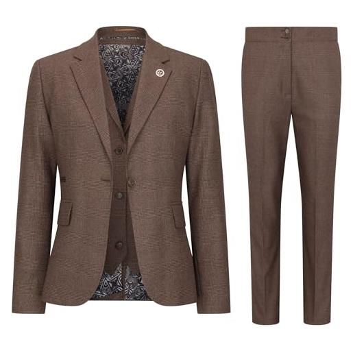 Infinity Leather abito da donna su misura in tre pezzi marrone con motivo principe di galles