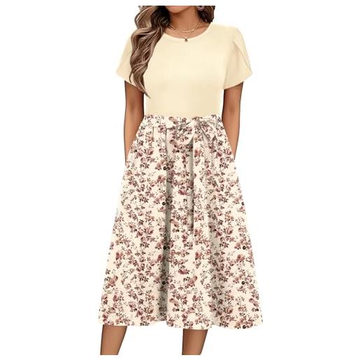 Zeagoo abiti estivi da donna rotondo vestito elegante manica corta midi | abito casual floreale | abiti con tasche | vestito vita alta | vestiti a line | abito da spiaggia | s-2xl