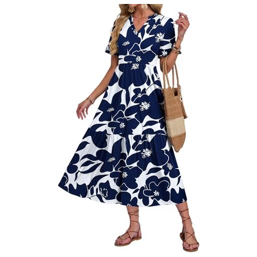 AUSELILY vestito lungo estivo donna manica corta a volant scollo v