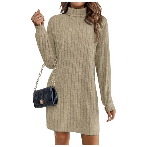Zeagoo abito da donna con scollo a rollò, maglione a maniche lunghe, in maglia a costine, pullover, caldo e accogliente, abito d'autunno e invernale, elegante, aderente, abito da donna alla moda