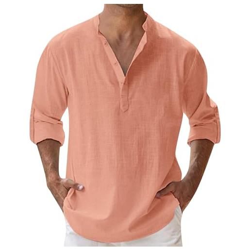 Luadnysin camicia lino uomo camicie vestiti lunghi estivi di estiva personalizzata completo maglietta abbigliamento estivo coreana manica lunga maniche corte estive magliette camice sportiva, red, l, rosso