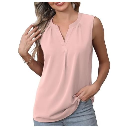 YGJIEGENG canotta donna elegante in chiffon scollo top estiva senza maniche t shirt casual flowy camicette da donna s-2xl