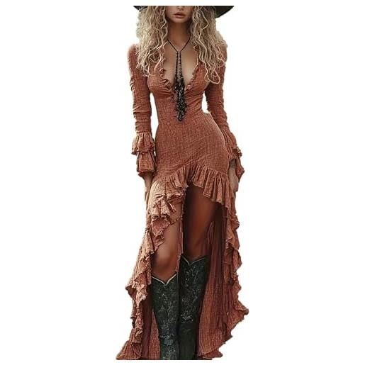 HAOLEI vestito estivo donna lungo maniche lunghe casual abito camicia lino maxi elegante vestiti estivi cotone spiaggia mare boho con tasche per la primavera e l'estate confortevole e traspirante