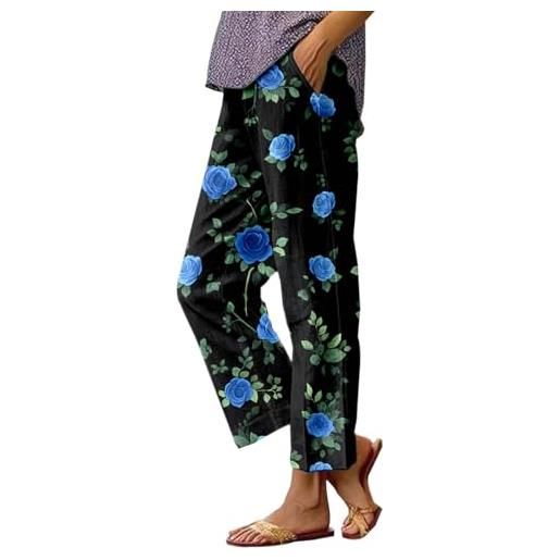 Generico pantaloni donna estivi leggeri pantaloni da donna pantalone larga estivi affusolati elastici in vita e tasche spiaggia con coulisse leggeri fantasia elegante comodo fiori fashion
