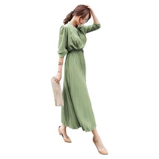 amropi donna vestiti eleganti lunghi pieghettato vestito casuale maxi manica lunga abito verde, xl