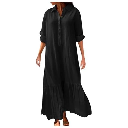 HEONSATI vestito casual manica corta da camicia vestiti lino donna abito estivi sciolto comodi morbido abiti al ginocchio larghe comodo boho abito elegante cotone vestiti da spiaggia traspirante taglie forti