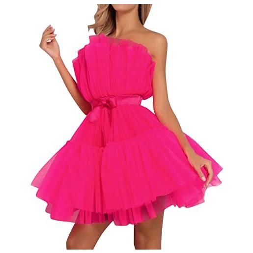 QWUVEDS abito da donna in tulle, corto, gonfio, senza spalline, in rete, per feste di compleanno, per cocktail party, poofy gown, rosa intenso, s