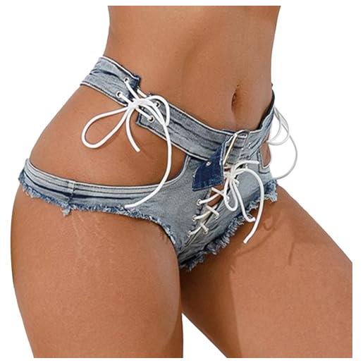 AIEOE hot pant pantaloncini di jeans da donna con coulisse sexy molto corti donna estivi mini stretto vita bassa hotpants taglia xl blu e