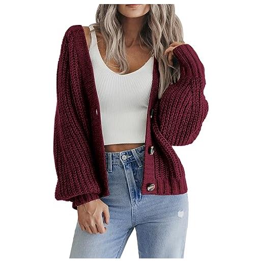 Hotouch cardigan da donna uk manica lunga button down aperto davanti | cardigan corto grosso | capispalla con scollo a v | maglioni larghi | maglione oversize per autunno inverno primavera |