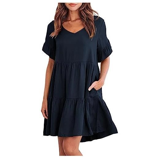 BGFIPAJG abiti estivi donna casual viscosa abiti donna cotone abiti da mare donna lunghi abito da cerimonia donna midi vestito frange donna blu