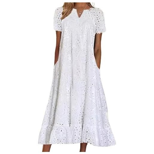 chouyatou abito estivo da donna con orlo a volant floreale in pizzo con occhielli, casual, scollo a tacca, abito midi a tunica con tasca