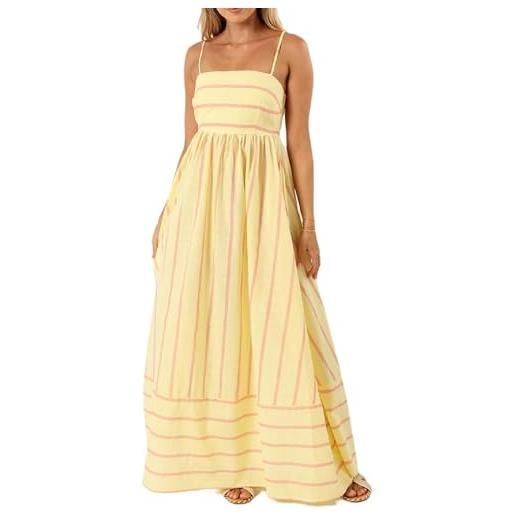vewoza abito estivo da donna con spalline sottili, abito midi fluido arricciato, ric rac, senza maniche, schiena scoperta, pizzo, svasato, lungo, l