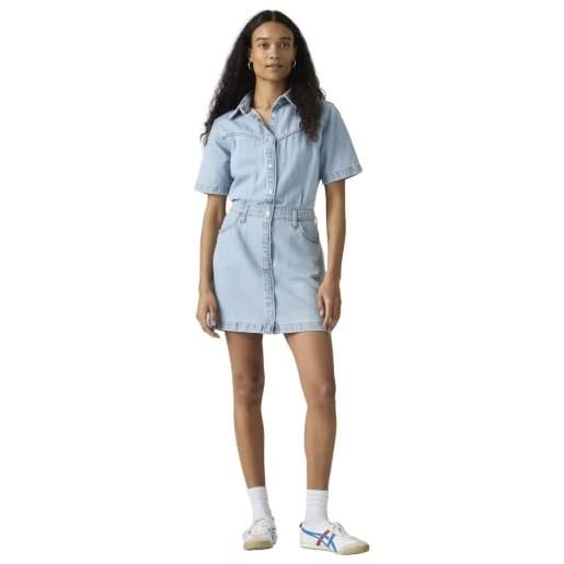 Levi's donna abito in jeans logan western in cotone con chiusura a bottoni, blu (blasted stone dress), l