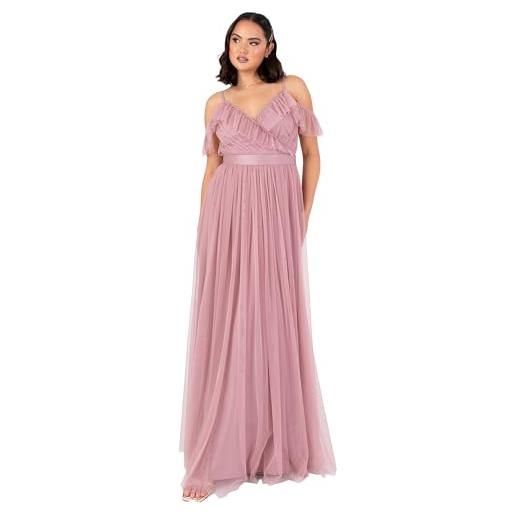 Anaya with Love women's maxi dress ladies sleeveless v-neck cold shoulder tulle sash tie belt a-line bridesmaid wedding guest ball gown dress donna (pacco da 1)