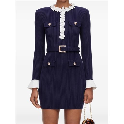Self-Portrait abito corto a coste navy con decorazione floreale - blu