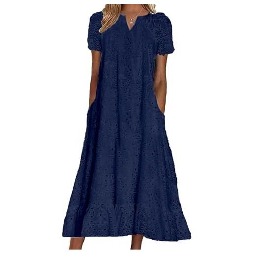 chouyatou abito estivo da donna con orlo a volant floreale in pizzo con occhielli, casual, scollo a tacca, abito midi a tunica con tasca
