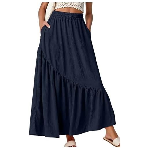 GRECERELLE maxi gonna lunga estiva da donna, con elastico in vita, stile bohémien, con tasche e orlo a volant, per vacanze e abbigliamento casual