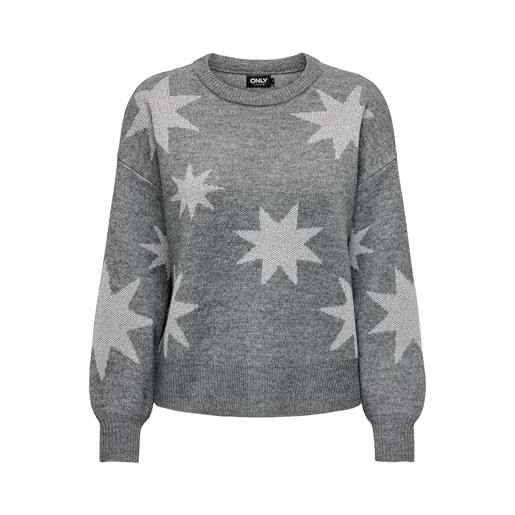 ONLY onlrosie ls o-neck knt pullover, medium grey melange/pattern: silver glitter, m donna