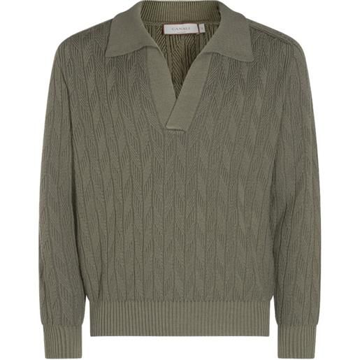 Canali cable-knit polo-collar sweater - verde