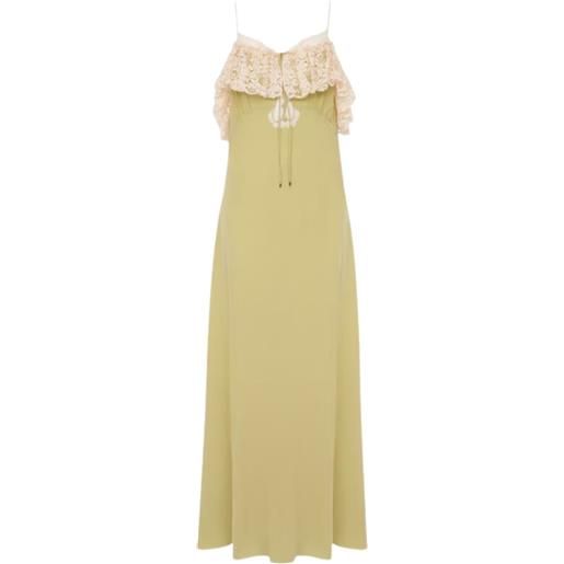 Chloé lace-trim silk maxi dress - verde