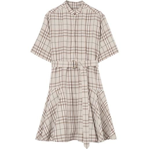 Burberry abito a quadri in misto lino check - toni neutri