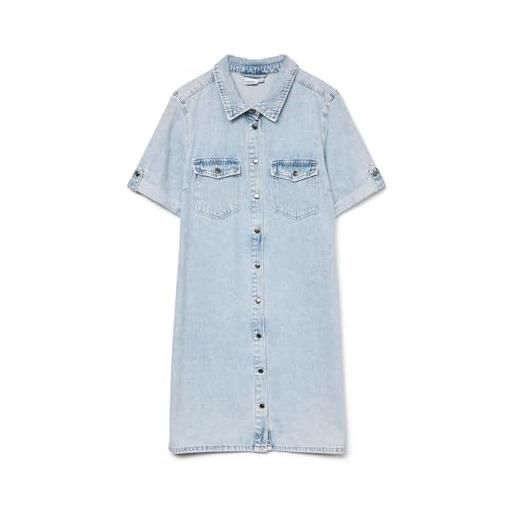 VERO MODA abito corto da donna vmjennie ss mix noos, azzurro (denim azzurro), l