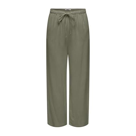 ONLY onlsiesta mw pull-up linen mid waist relaxed fit - beige, verde - deep lichen green, (s) w x 32l