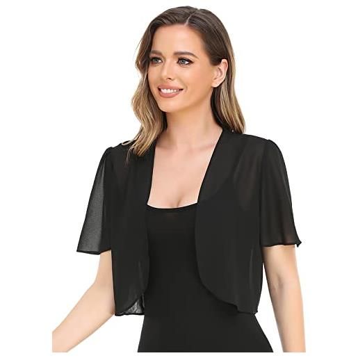 Yetoun - bolero coprispalle da donna, in morbido chiffon, aperto sul davanti, a maniche corte, cardigan corto per abito da sera