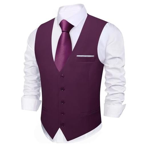 Barry.Wang gilet da uomo formale/casual con scollo a v, slim fit, per matrimoni, balli, smoking, feste, viola, s