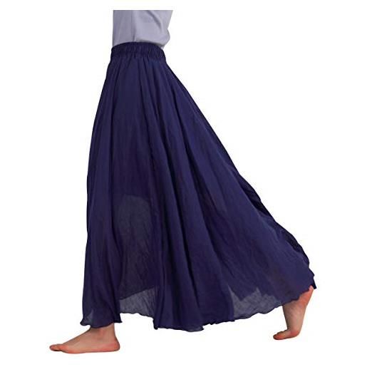 FEOYA gonna lunga donna in cotone e lino stile boho elegante doppio strato balze taglio a-line fluido