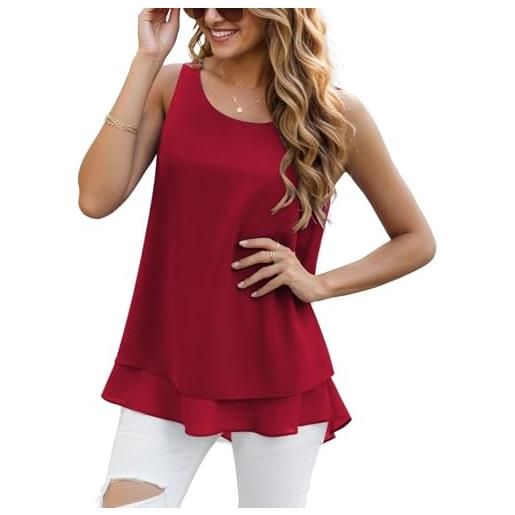 YGJIEGENG canotta donna elegante in chiffon scollo top estiva senza maniche t shirt casual flowy camicette da donna s-2xl