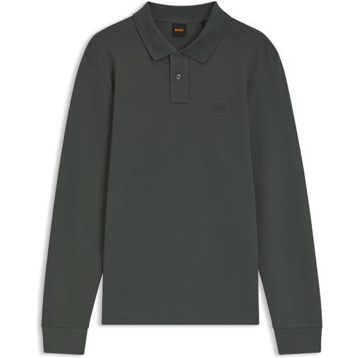 BOSS polo slim fit in piqué di cotone elasticizzato, verde scuro