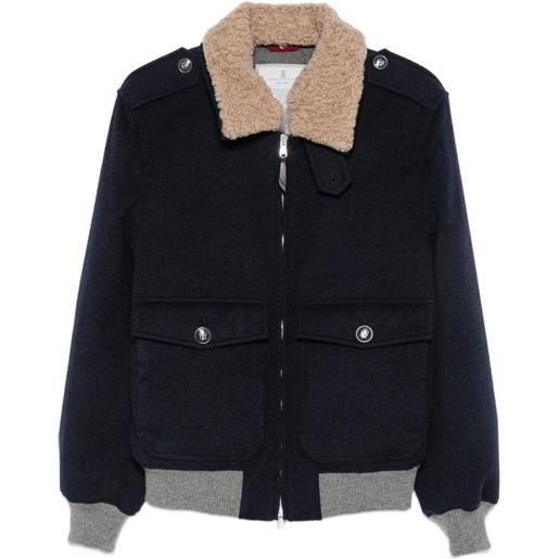 Brunello Cucinelli shearling-collar bomber jacket - blu