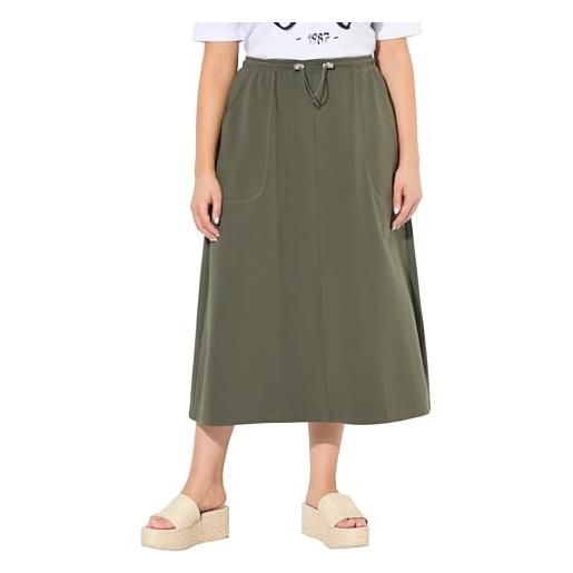 Ulla Popken abito da donna taglie forti, taglie forti, taglia grande, smokbund, linea a, tasche, verde oliva/grigio, 54-56