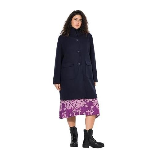 Ulla Popken cappotto con effetto lana, collo con risvolti e tasche grandi blu notte scuro 42+ 843058130-42+