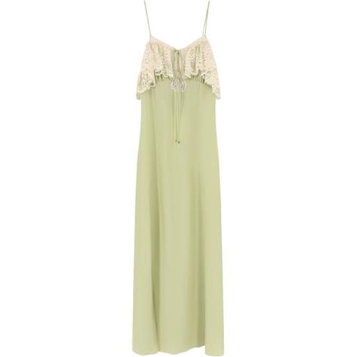 Chloé thin-strap long dress in crêpe de chine & lace - verde