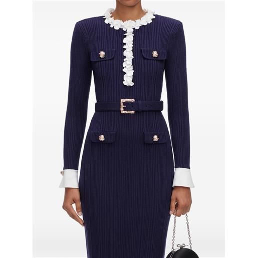 Self-Portrait abito midi a coste navy con decorazione floreale - blu
