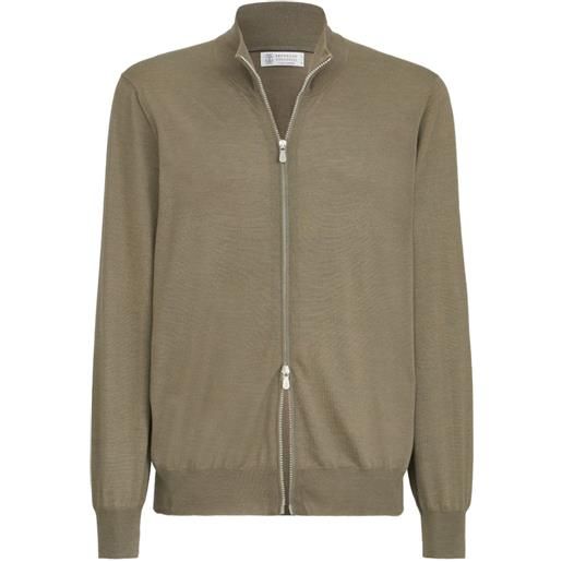 Brunello Cucinelli cashmere and silk lightweight cardigan with zipper - verde