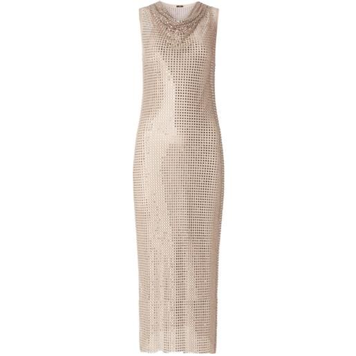 PINKO abito midi effetto rete con strass - oro
