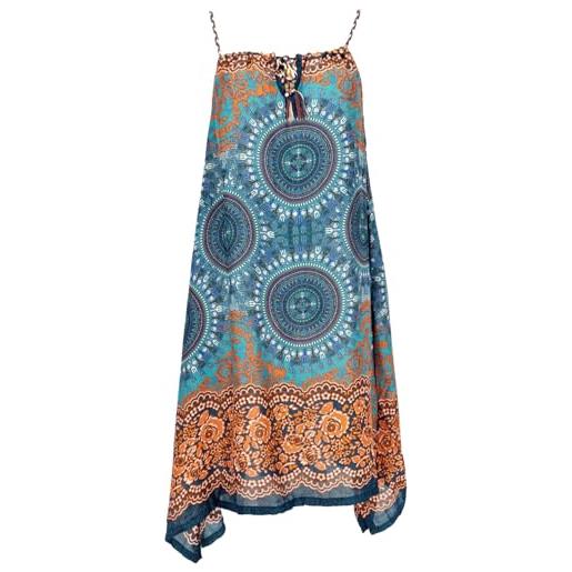 GURU SHOP guru-shop, abito boho dashiki midi, abito con cinturino, abito da spiaggia per donne forti, benzina/arancione, sintetico, dimensione indumenti: one size, abiti midi lunghi