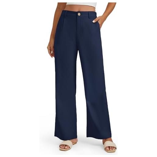 Enmain pantaloni lino donna ufficio pantaloni gamba larga vita alta casual cotone estivi pants con tasche