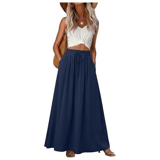 GRECERELLE gonna estiva da donna, lunga, stile bohémien, linea ad a, elegante, maxi gonna estiva, abito da spiaggia, con tasche, leggera e ariosa