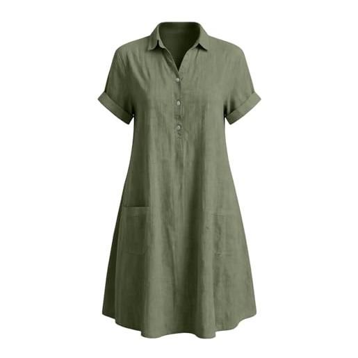 Generic abito estivo casual colore cotone lino gonna a ruota con bottoni in metallo maxi abito lungo da donna uk taglia grande boho abiti per la madre della sposa per signore più mature abito da ballo con