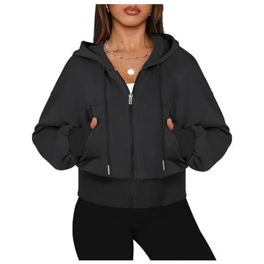 OLIPHEE felpa corta donna con zip e cappuccio in tinta unita casual ciacca in felpa donna con tasche a manica lunga cropped hoodie cotone y2k sportiva autunnale